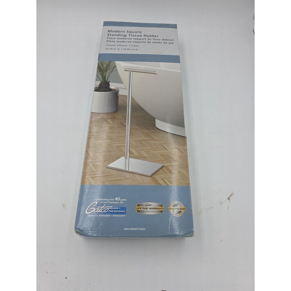 Gatco Modern Square Base Toilet Tissue Holder Stand, 21.25" Chrome 1431C